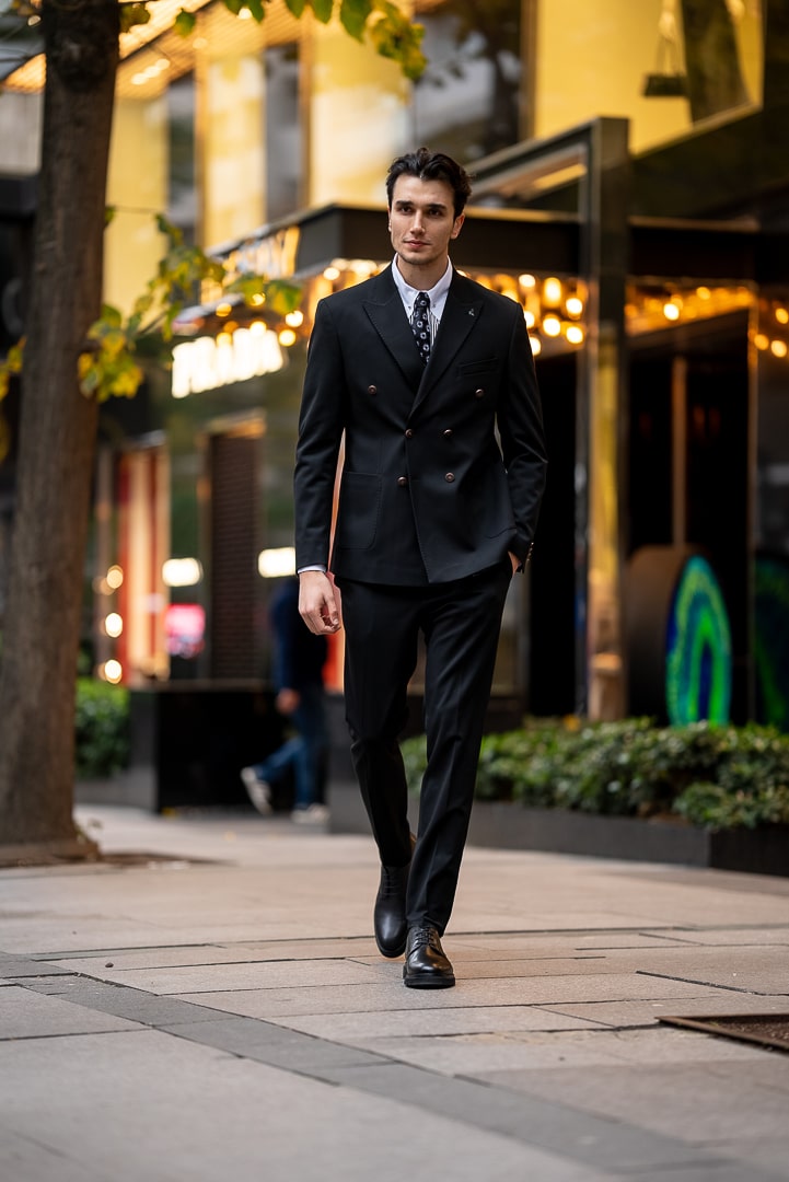 Black Double-Breasted Peak Lapel Jacket