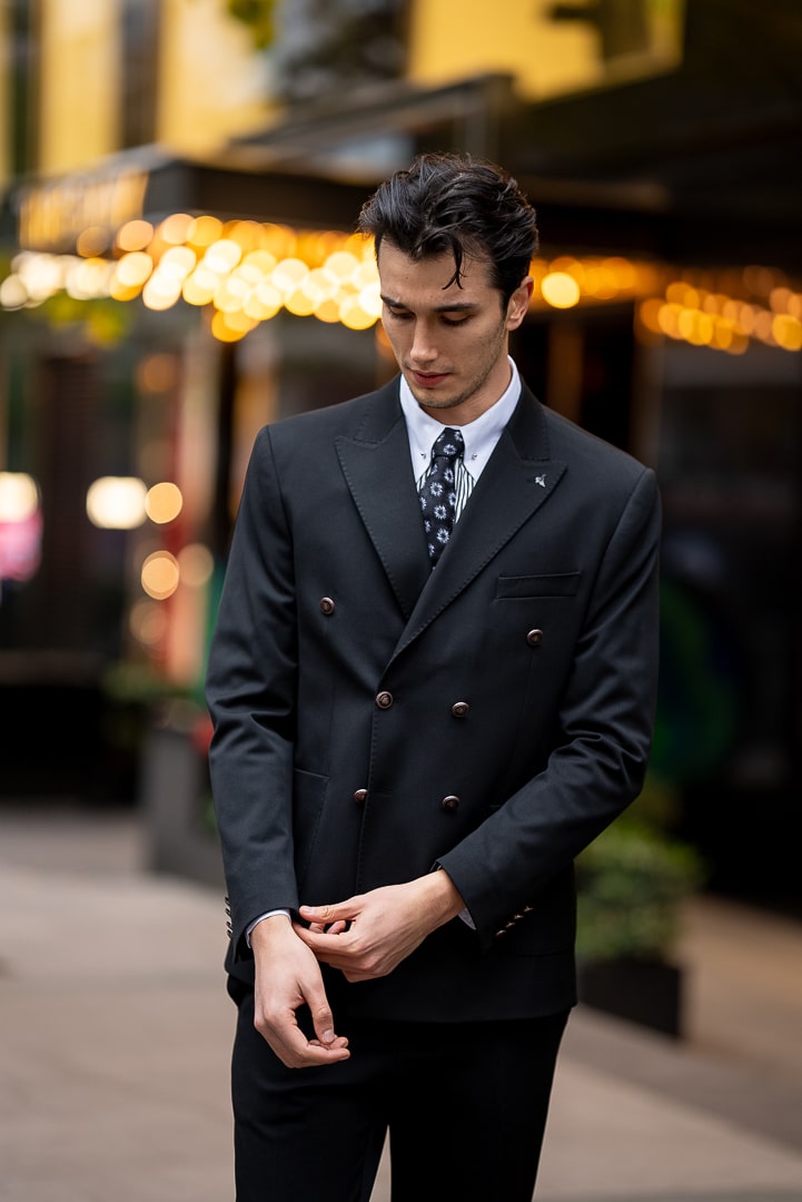 Black Double-Breasted Peak Lapel Jacket