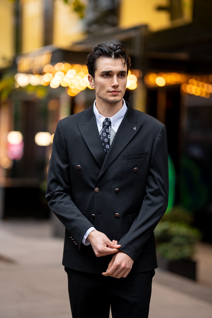 Black Double-Breasted Peak Lapel Jacket