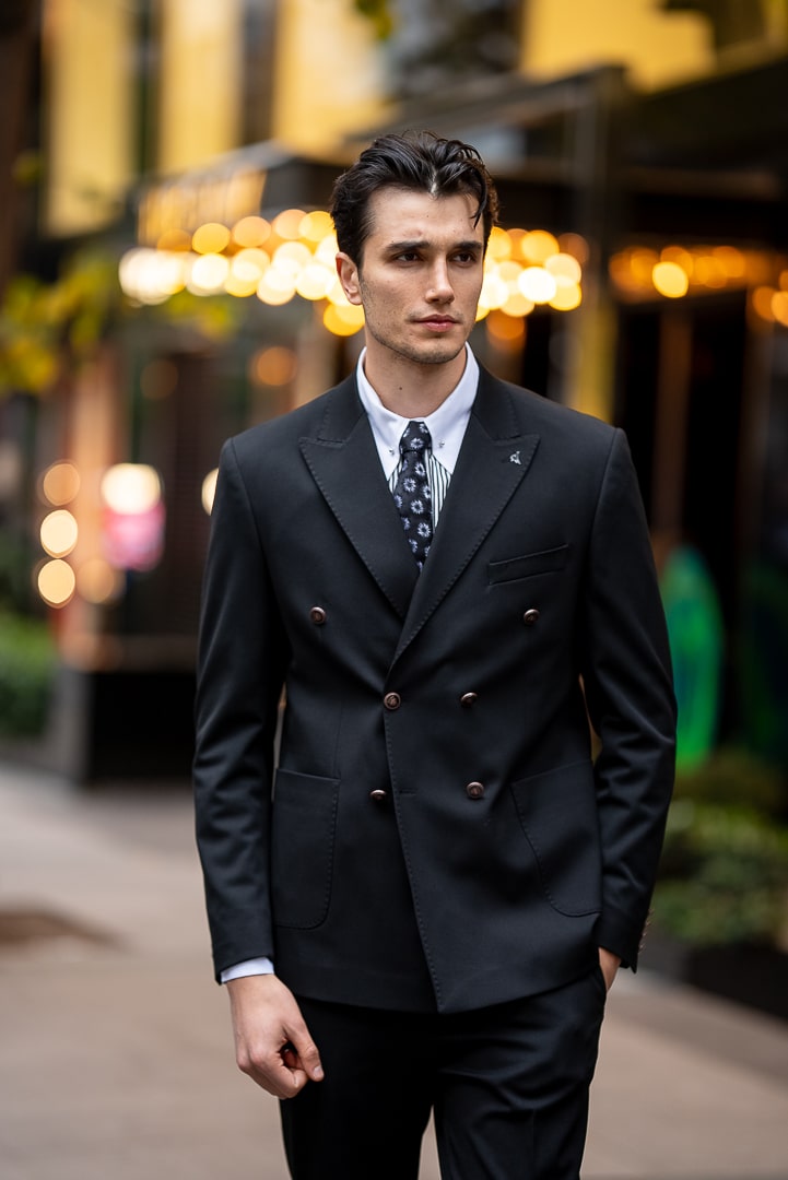 Black Double-Breasted Peak Lapel Jacket