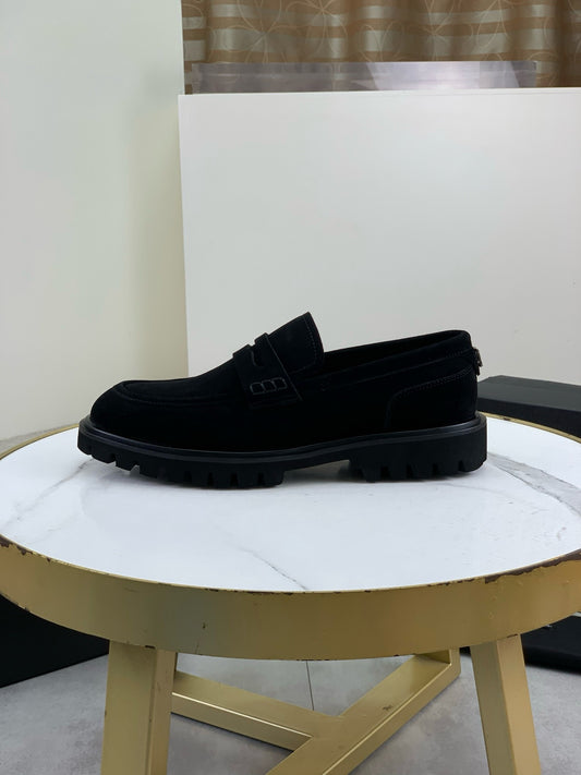 Dolce & Gabbana Altavilla Black Suede Lug-Sole Penny Loafers