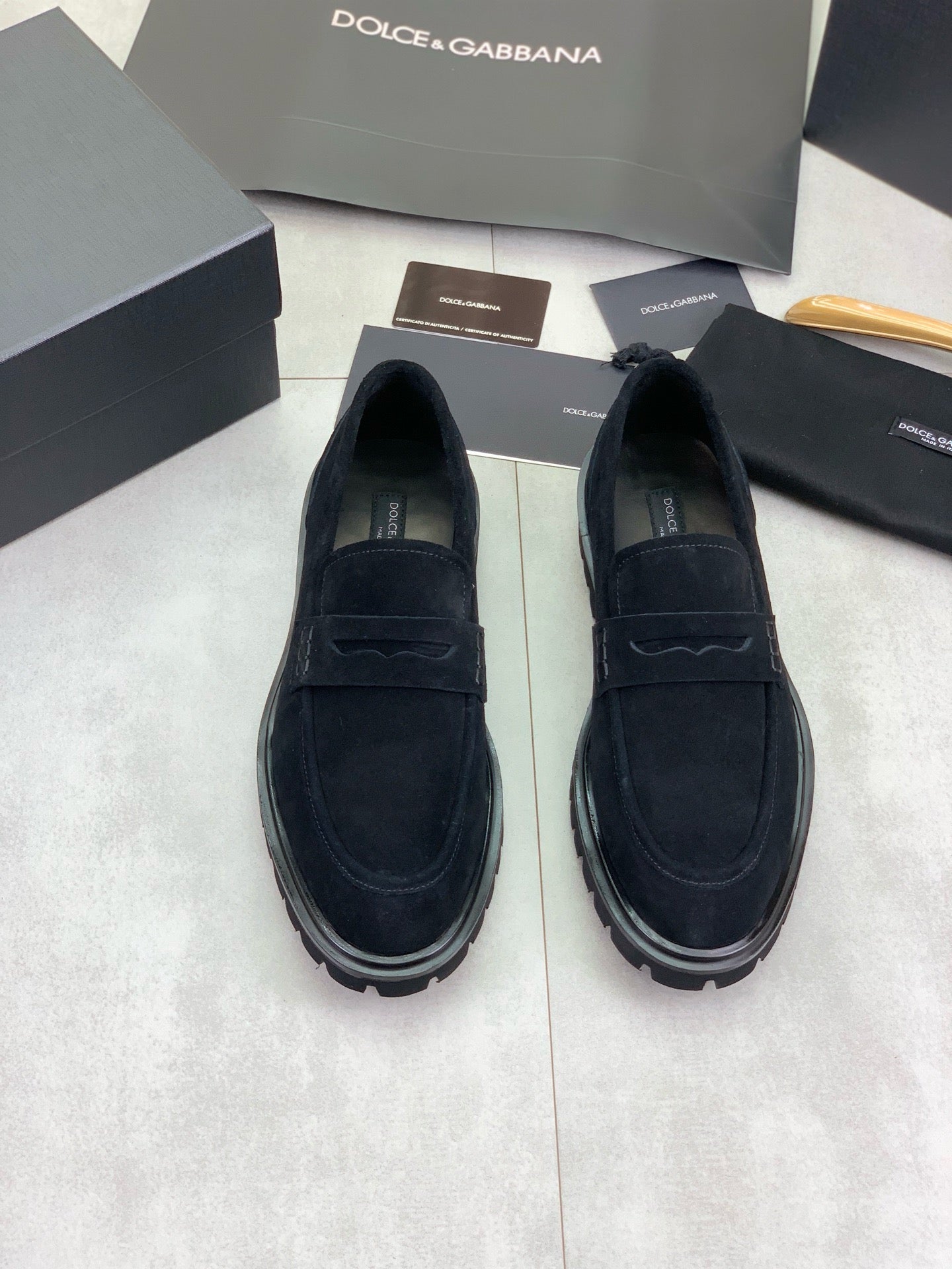 Dolce & Gabbana Altavilla Black Suede Lug-Sole Penny Loafers