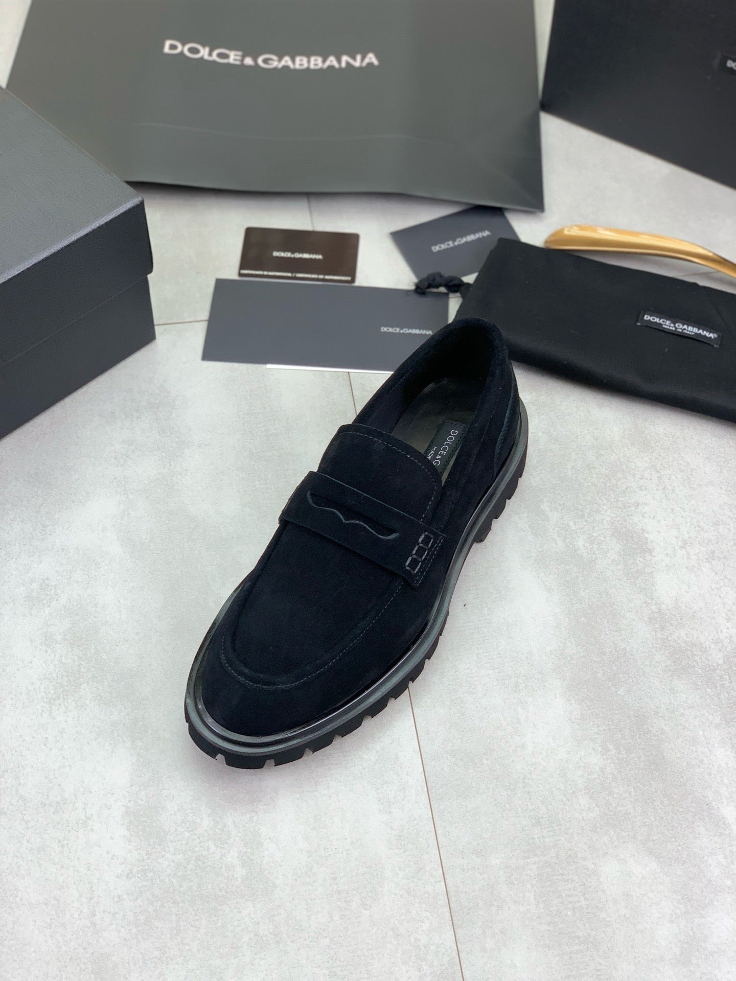 Dolce & Gabbana Altavilla Black Suede Lug-Sole Penny Loafers