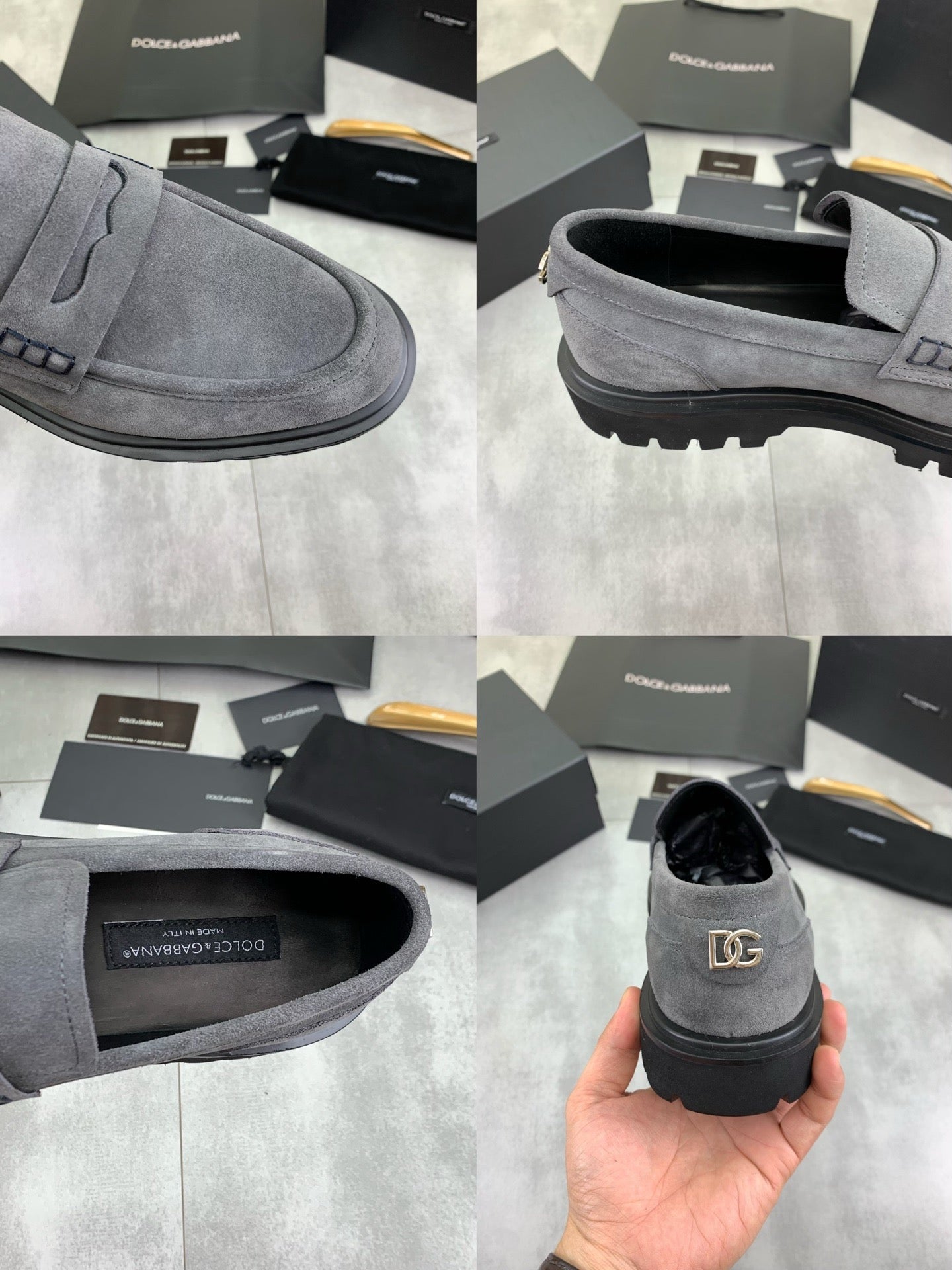 Dolce & Gabbana Altavilla Grey Suede Lug-Sole Penny Loafers