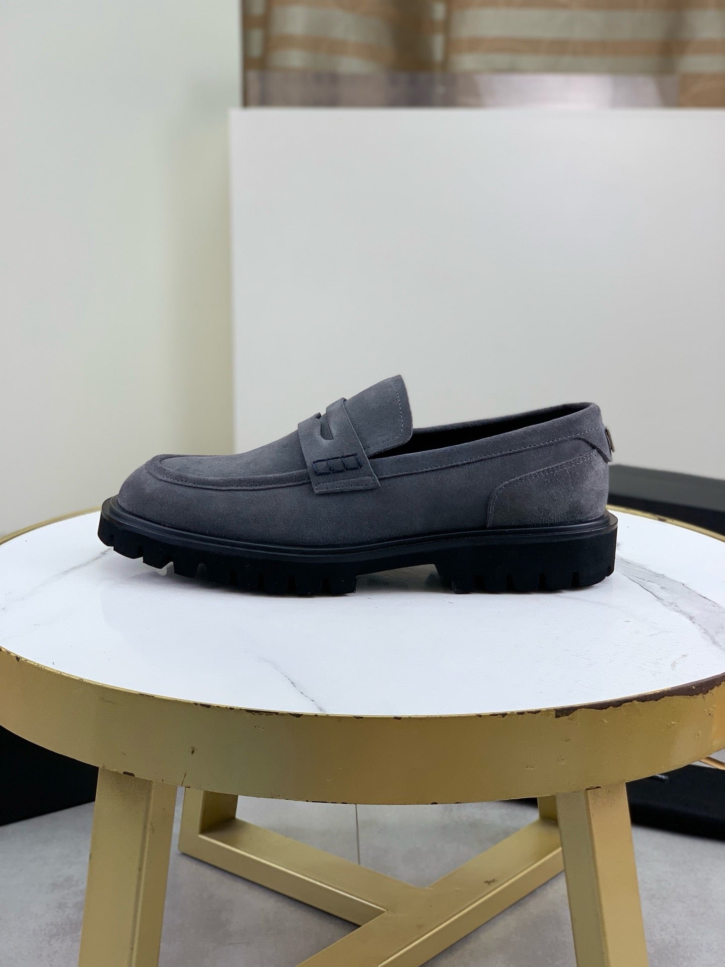 Dolce & Gabbana Altavilla Grey Suede Lug-Sole Penny Loafers