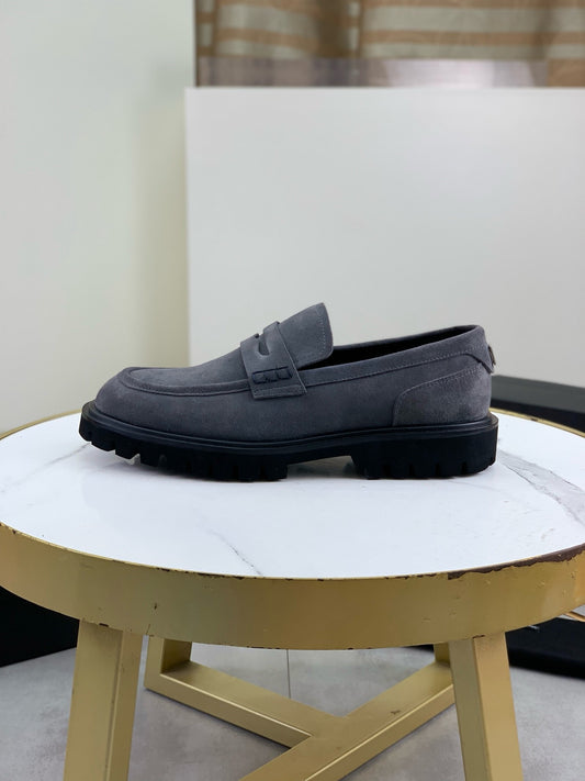 Dolce & Gabbana Altavilla Grey Suede Lug-Sole Penny Loafers