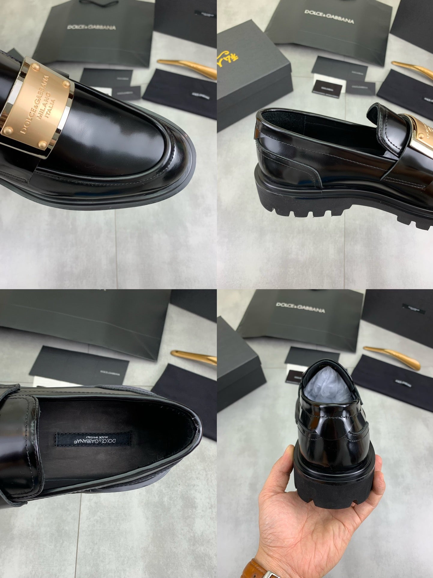 Dolce & Gabbana Bernini Black Calf Leather Logo Plaque Loafers