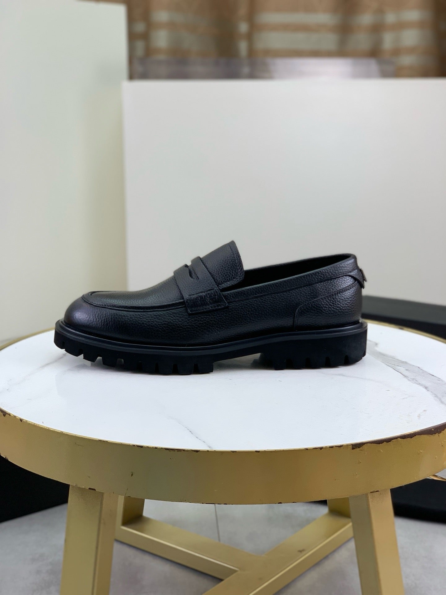 Dolce & Gabbana Black Grained Leather Lug-Sole Penny Loafers