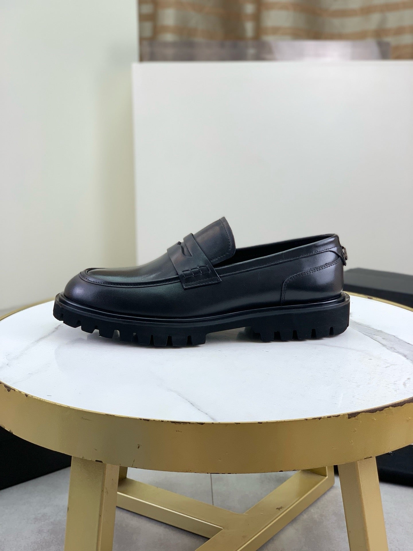 Dolce & Gabbana Black Leather Lug-Sole Penny Loafers