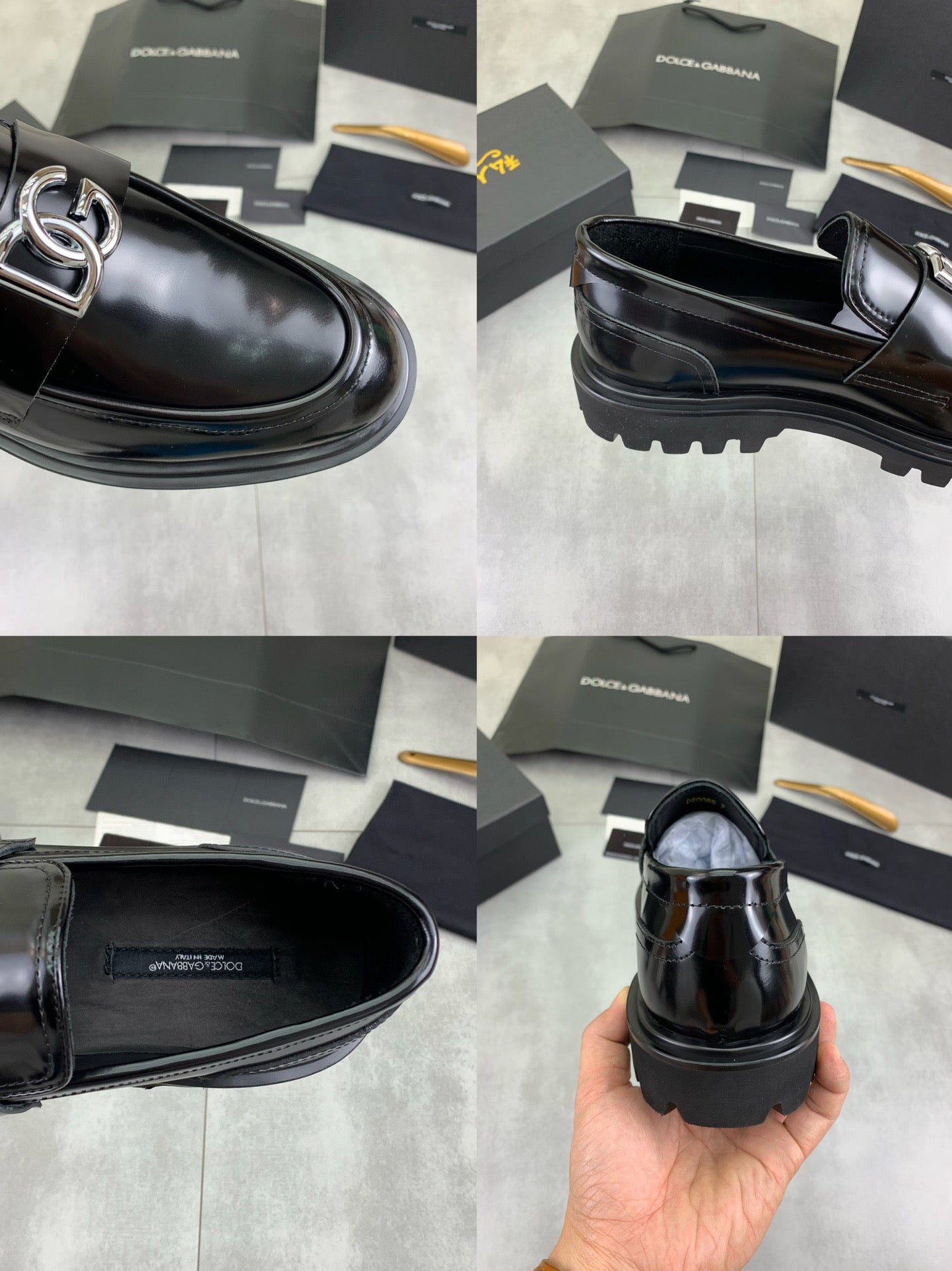 Dolce & Gabbana Black Polished Leather DG Logo Loafers
