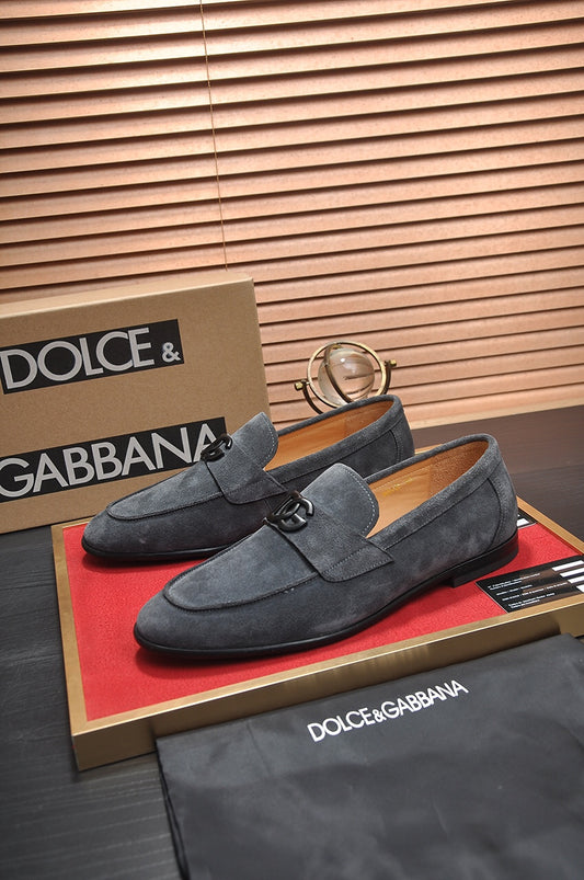 Dolce & Gabbana New Florio Grey Suede DG Logo Loafers