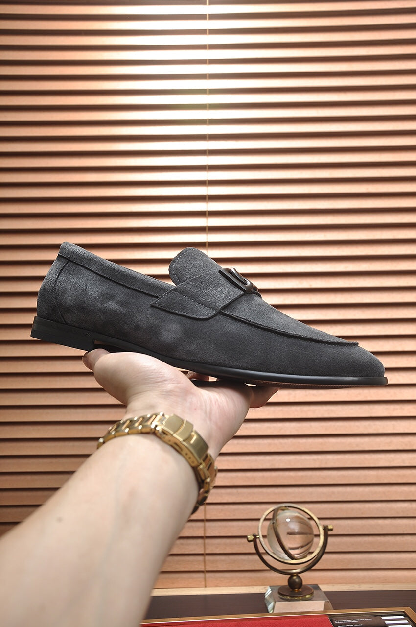 Dolce & Gabbana New Florio Grey Suede DG Logo Loafers