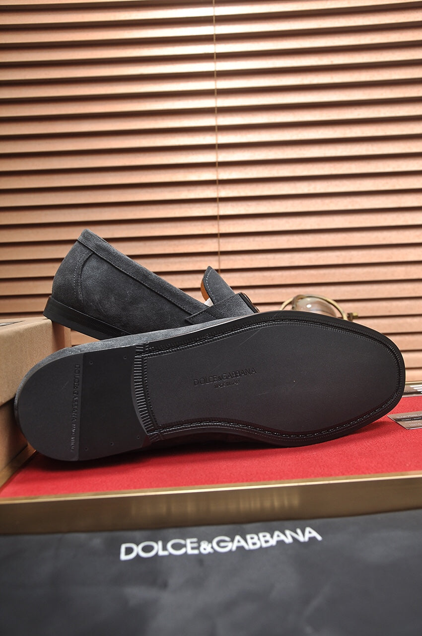 Dolce & Gabbana New Florio Grey Suede DG Logo Loafers