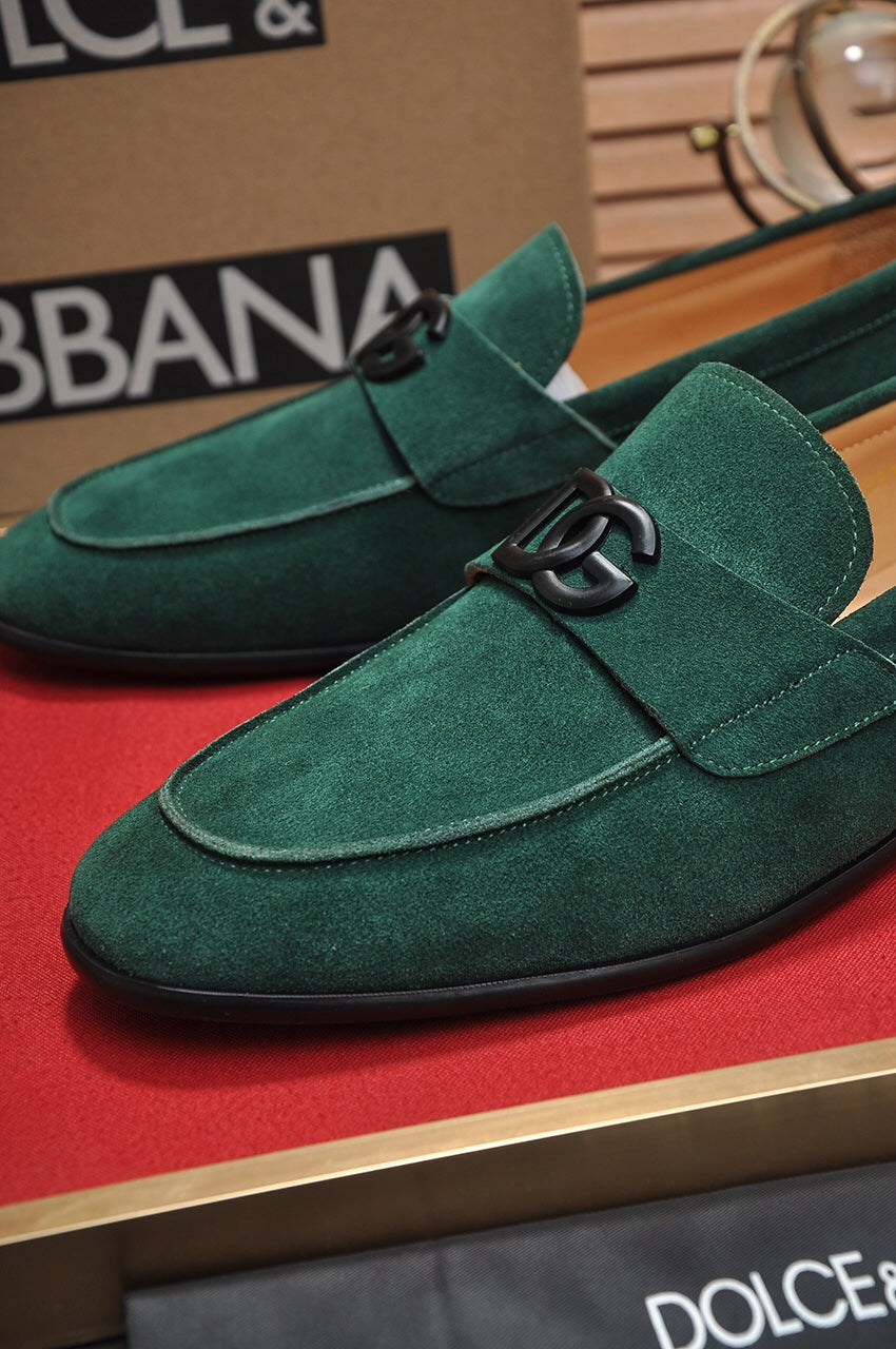 Dolce & Gabbana New Florio Green Suede DG Logo Loafers