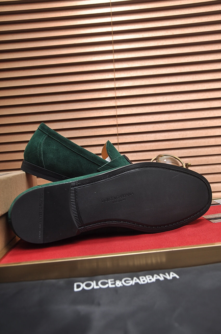 Dolce & Gabbana New Florio Green Suede DG Logo Loafers