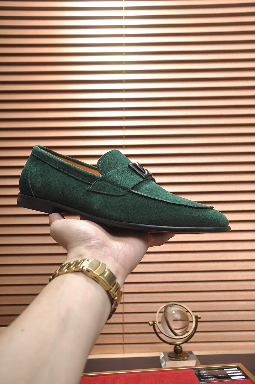 Dolce & Gabbana New Florio Green Suede DG Logo Loafers