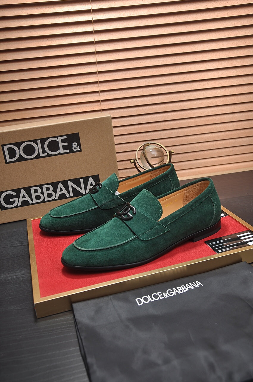 Dolce & Gabbana New Florio Green Suede DG Logo Loafers