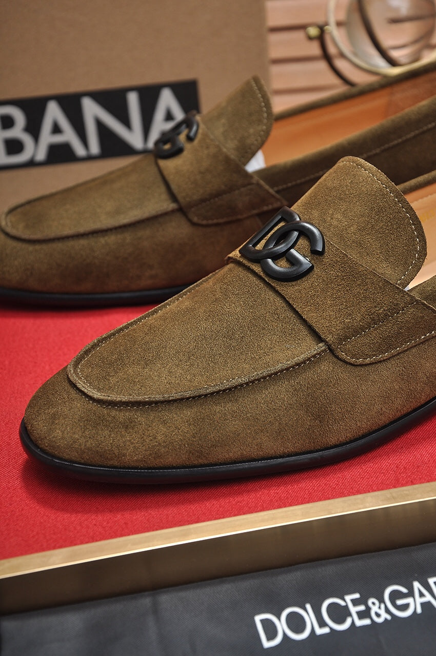 Dolce & Gabbana Olive Suede DG Logo Men’s Loafers