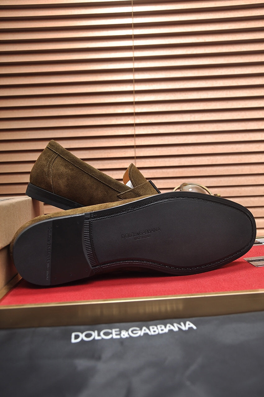 Dolce & Gabbana Olive Suede DG Logo Men’s Loafers