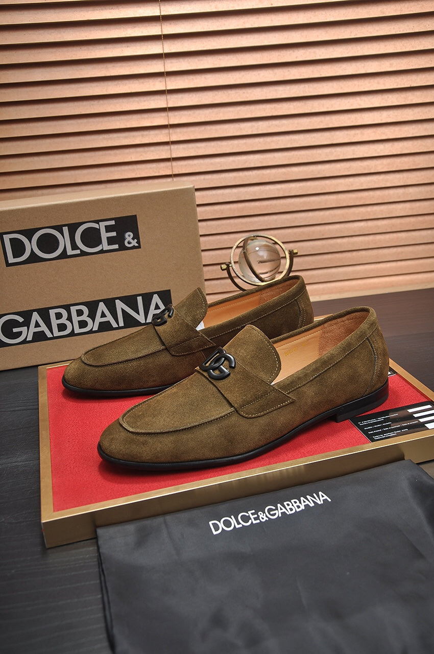Dolce & Gabbana Olive Suede DG Logo Men’s Loafers