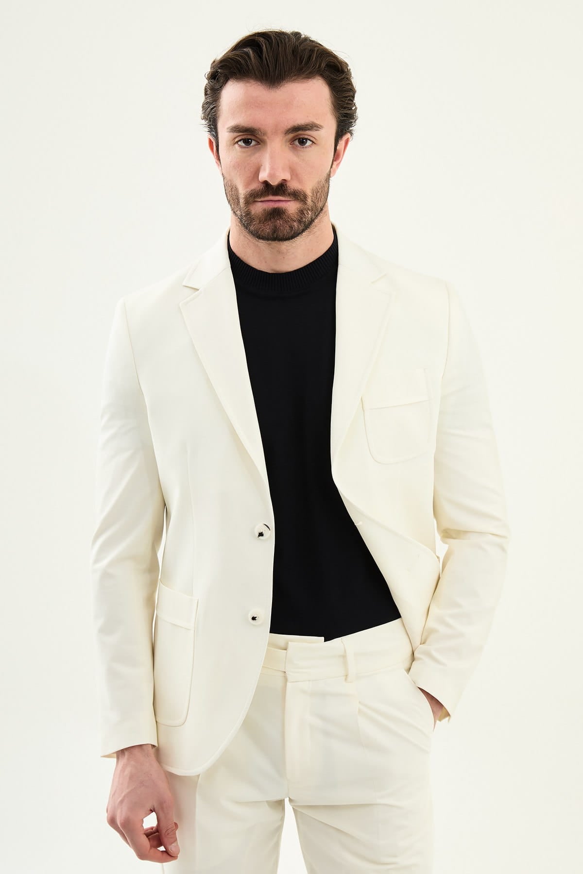 Ecru Slim Fit Stretch Sport Jacket Blazer