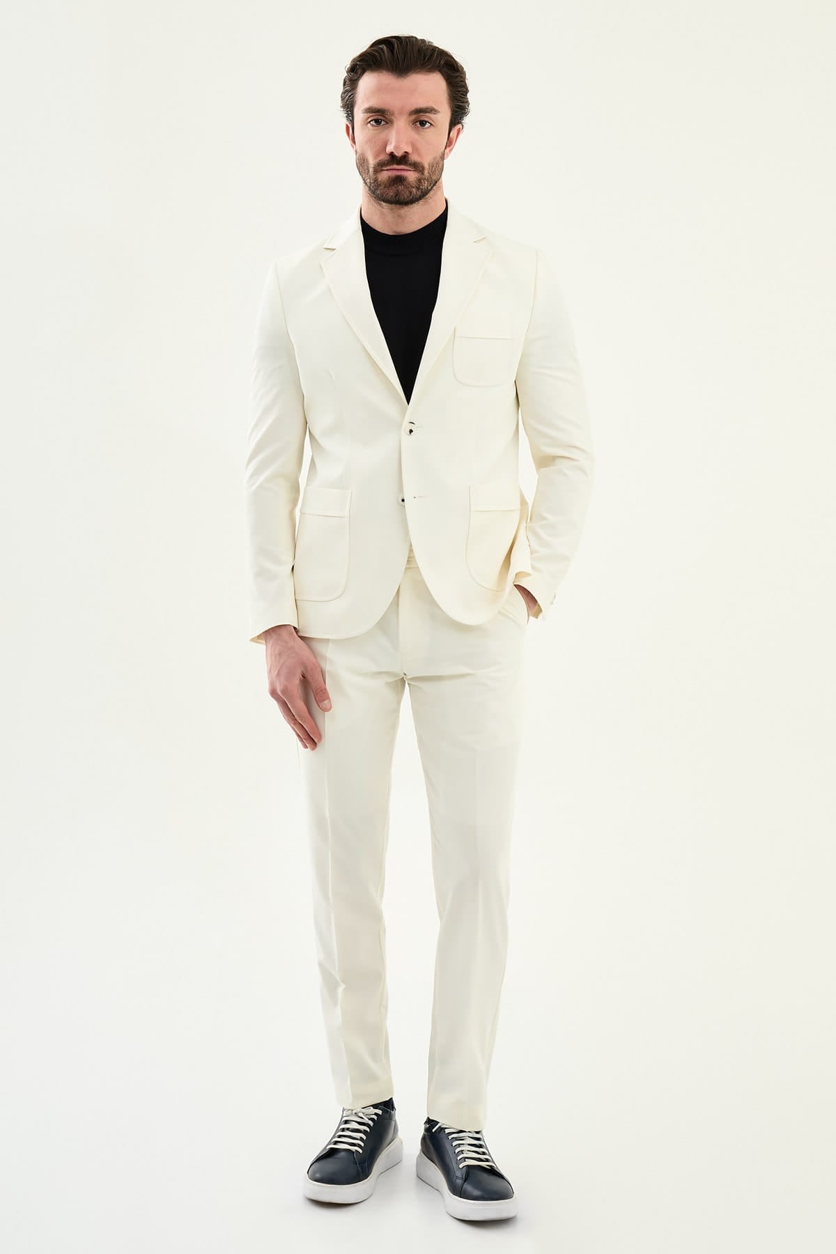Ecru Slim Fit Stretch Sport Jacket Blazer