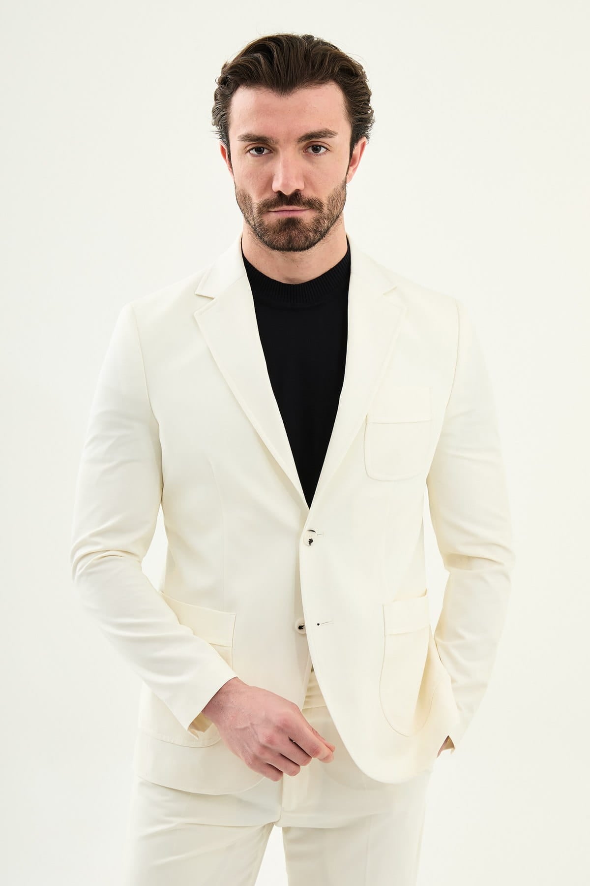 Ecru Slim Fit Stretch Sport Jacket Blazer