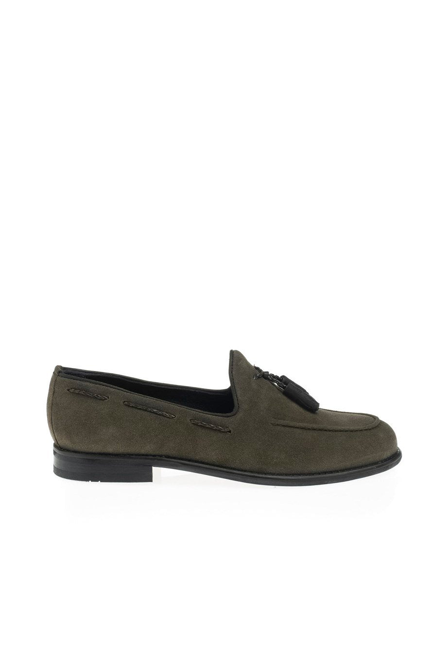 Khaki Green Men's Suede Tassel Loafers