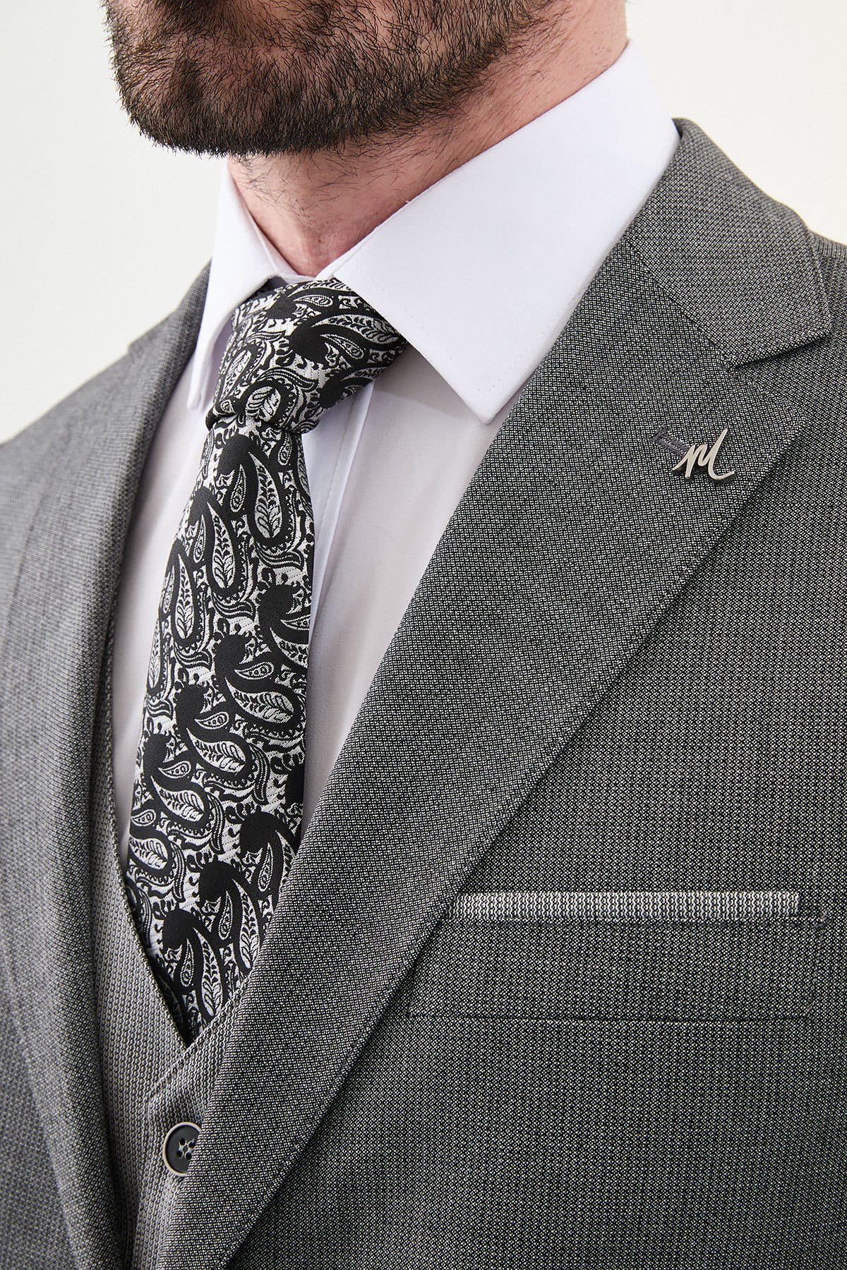 Grey 3-Piece Slim Fit Suit for Men — Textured Weave | Wedding & Formal Suit