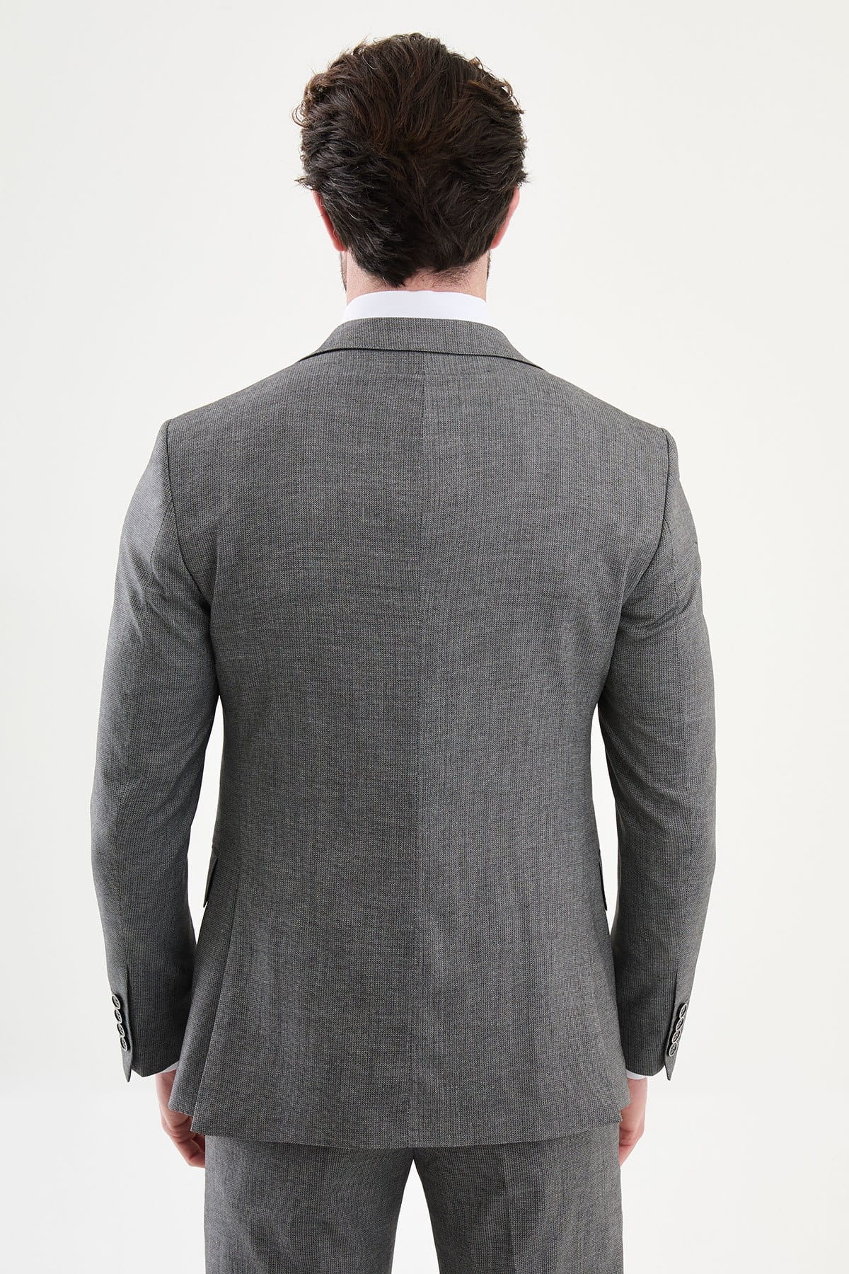 Grey 3-Piece Slim Fit Suit for Men — Textured Weave | Wedding & Formal Suit