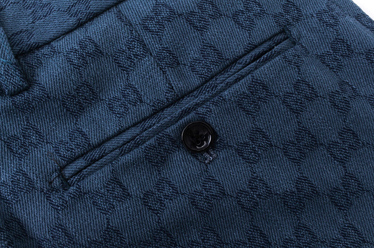 Gucci Gg linen-cotton Graphite Blue Jacquard Suit