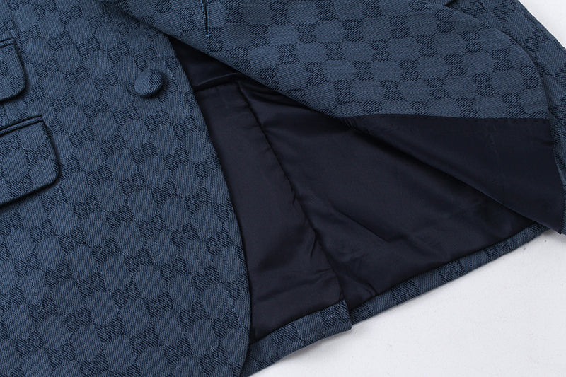 Gucci Gg linen-cotton Graphite Blue Jacquard Suit