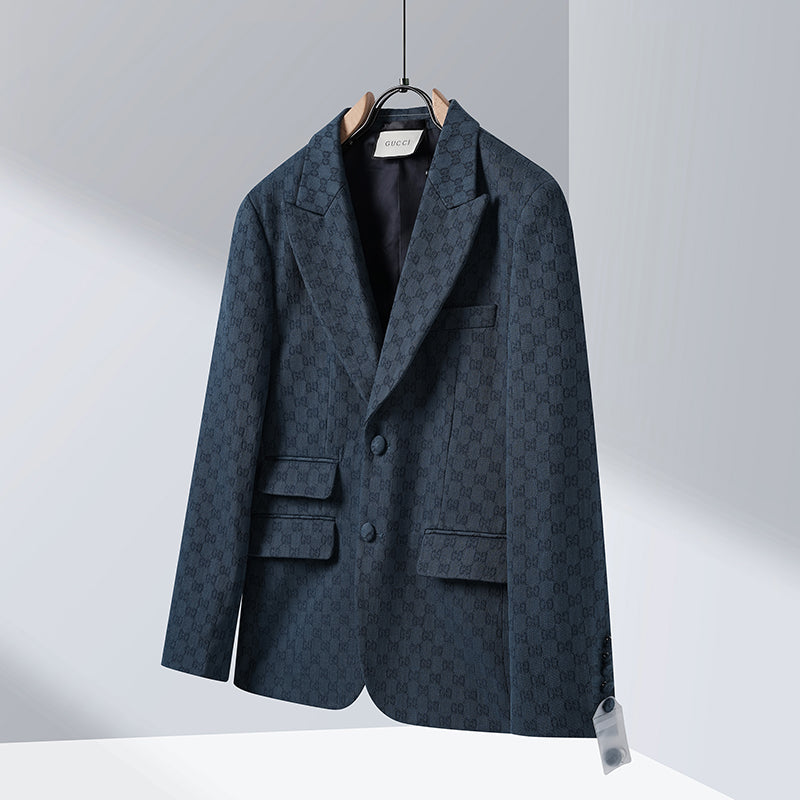 Gucci Gg linen-cotton Graphite Blue Jacquard Suit