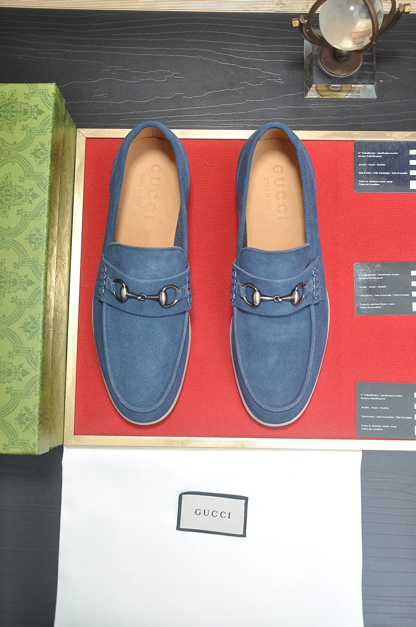 Gucci Blue Suede Horsebit Loafer