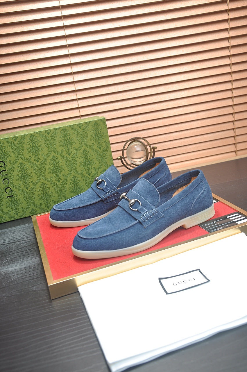 Gucci Blue Suede Horsebit Loafer