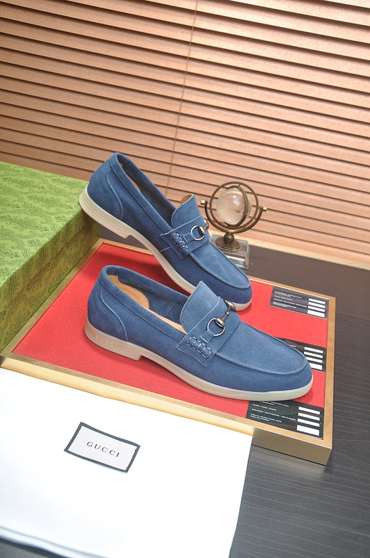 Gucci Blue Suede Horsebit Loafer