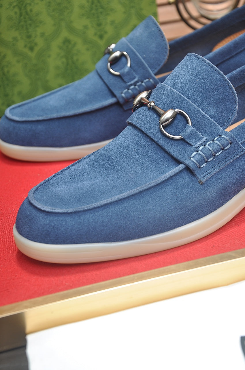 Gucci Blue Suede Horsebit Loafer