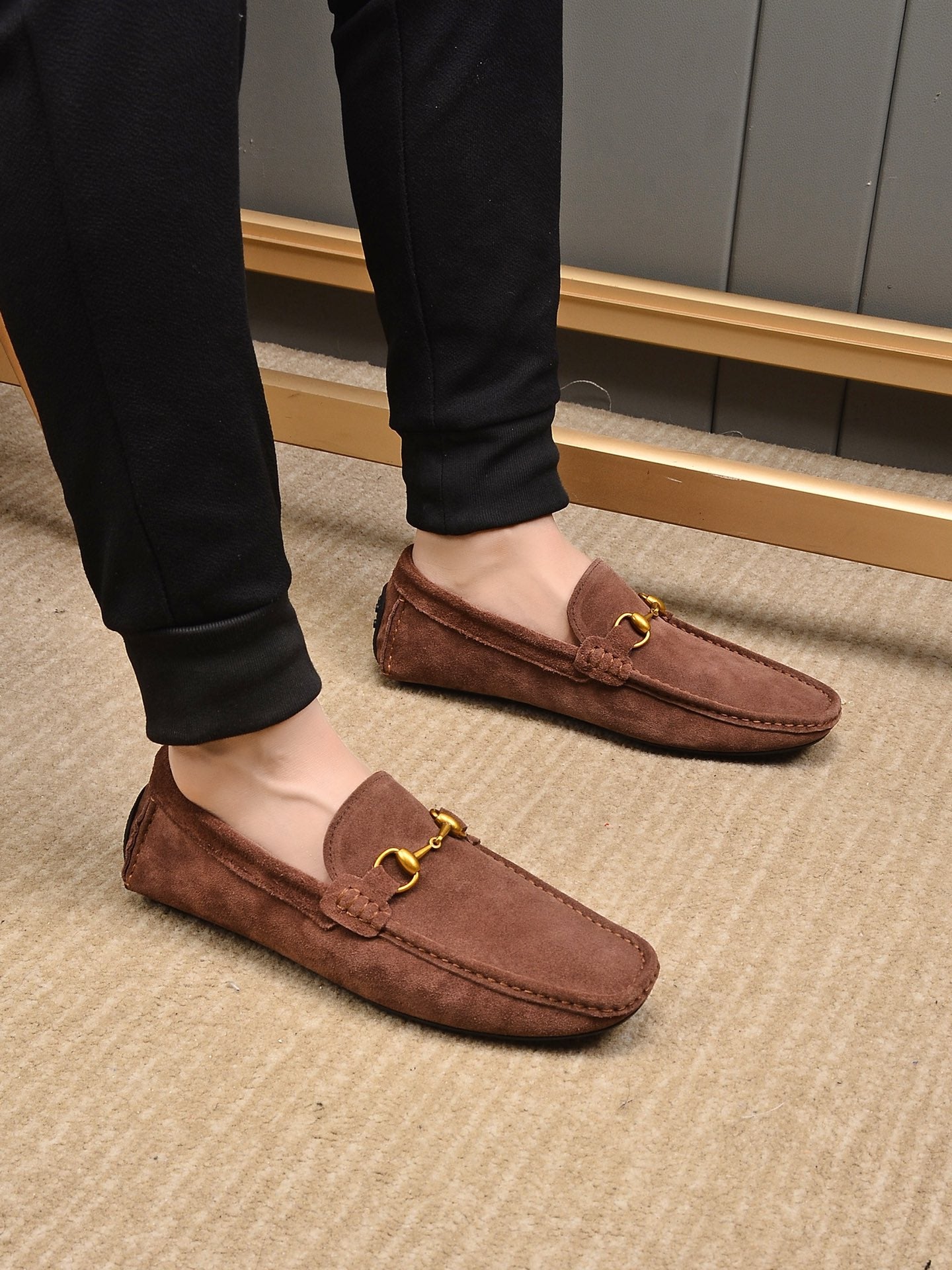 Gucci Brown Suede Horsebit Driving Loafer