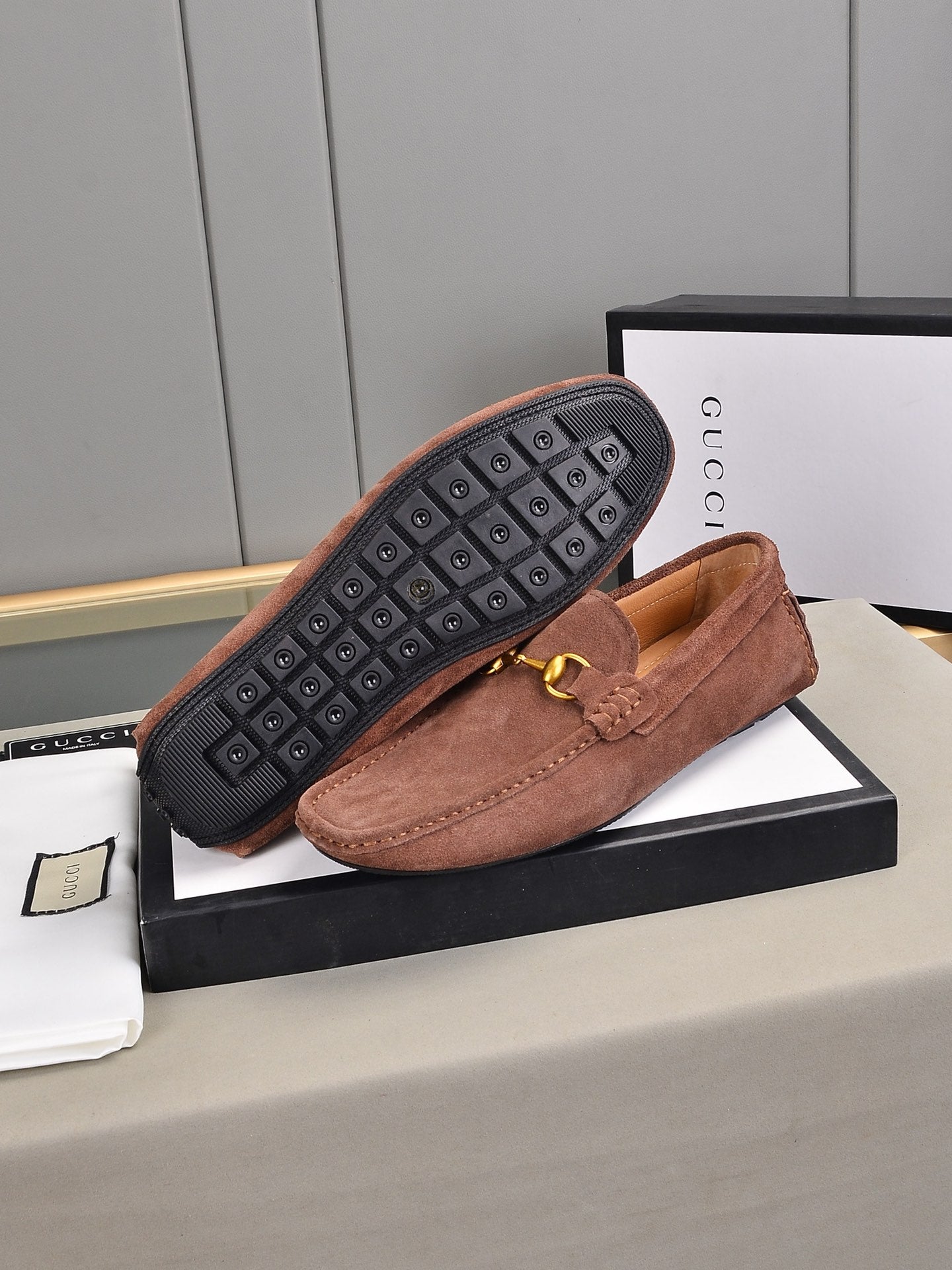 Gucci Brown Suede Horsebit Driving Loafer
