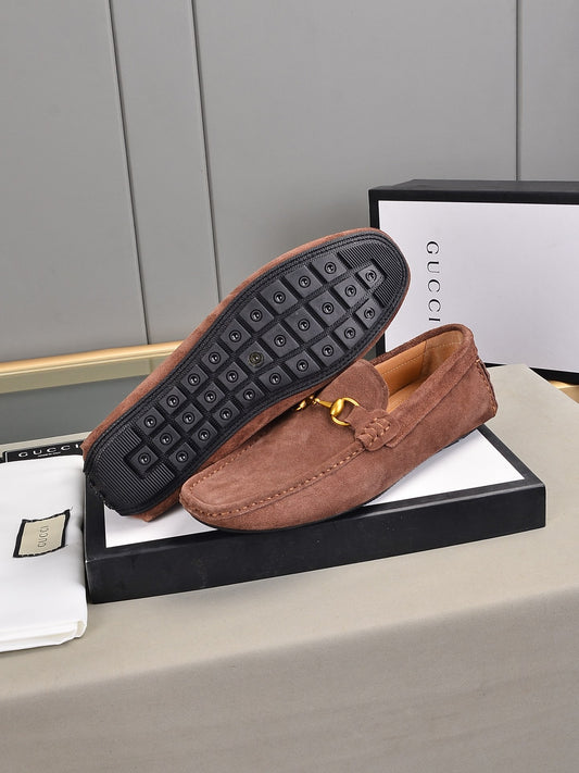 Gucci Brown Suede Horsebit Driving Loafer