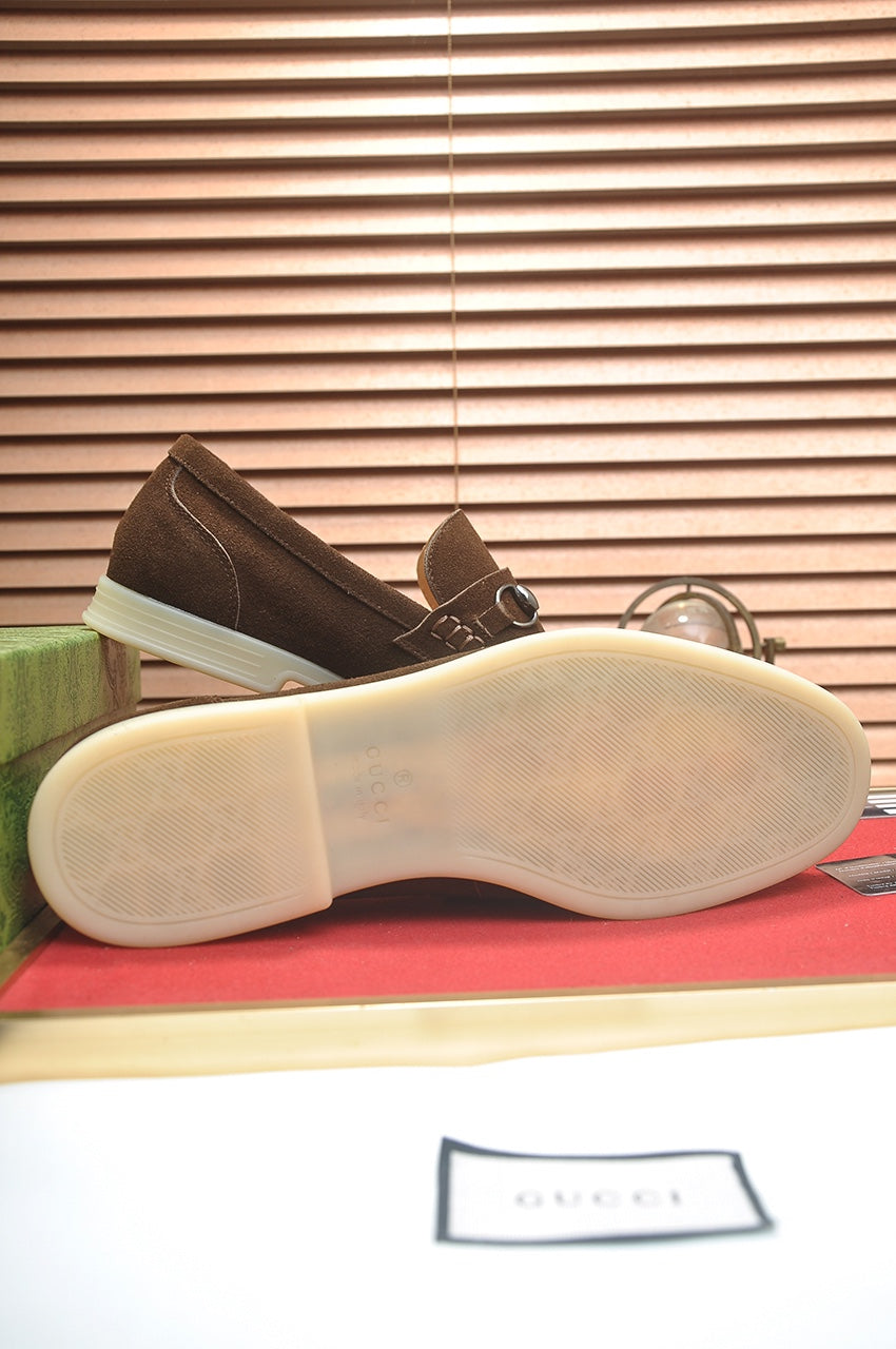 Gucci brown suede horsebit loafers