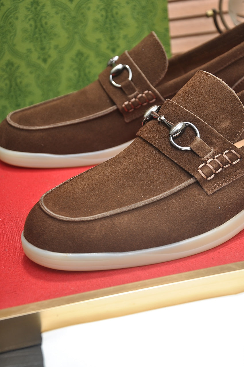 Gucci brown suede horsebit loafers