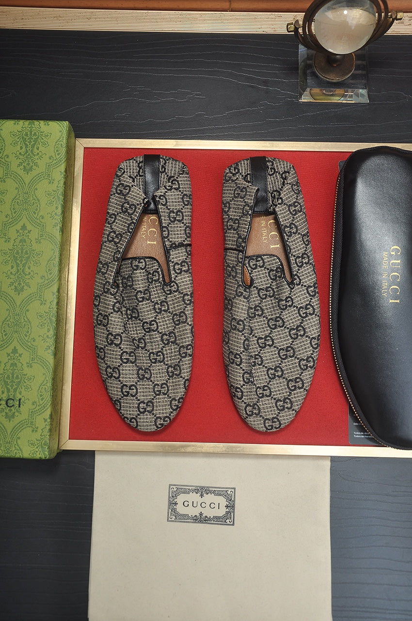 Gucci Cupertino Black & Grey GG Canvas Loafer.