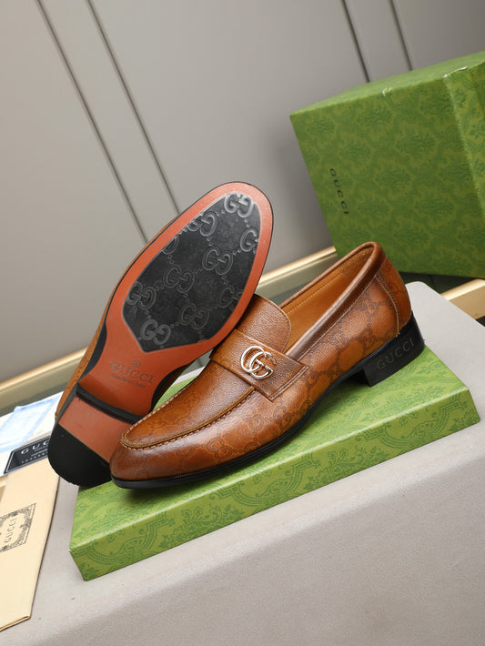 Gucci Double G Brown GG Monogram Leather Loafer
