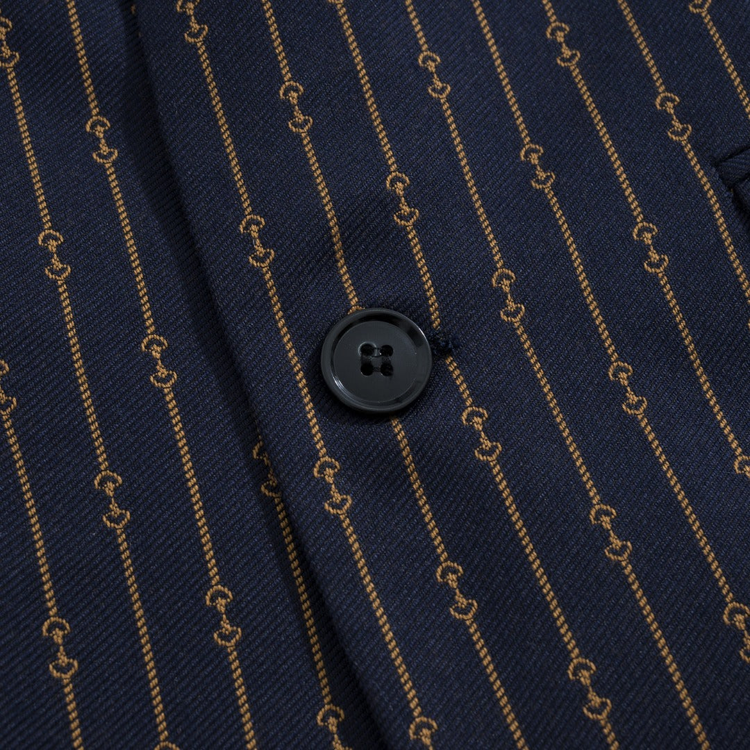 Gucci Navy Horsebit Striped Suit