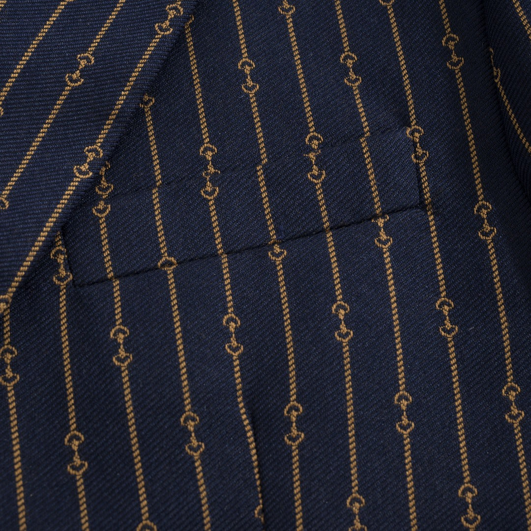 Gucci Navy Horsebit Striped Suit