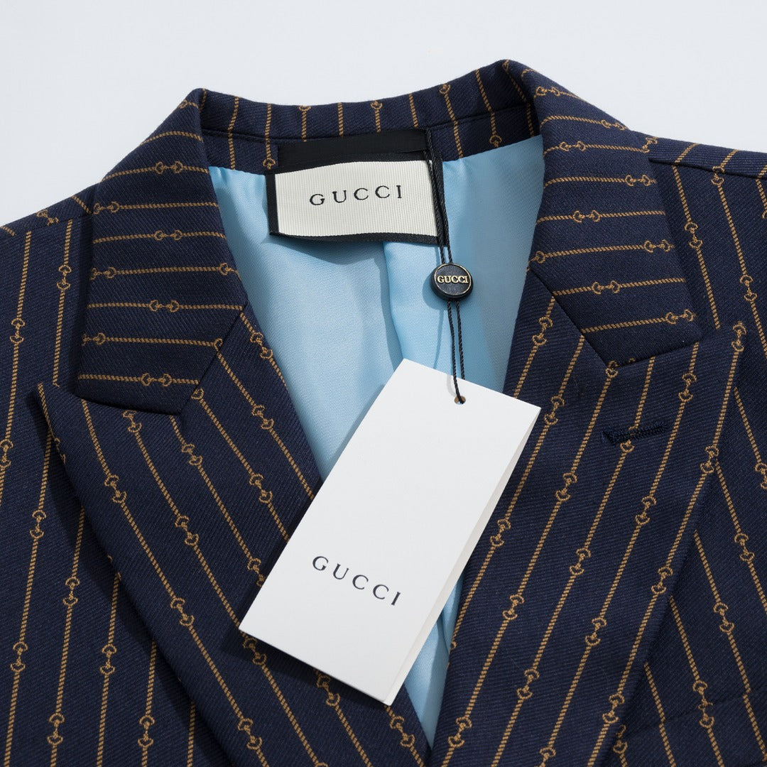 Gucci Navy Horsebit Striped Suit