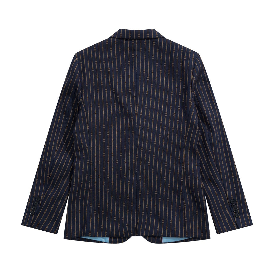 Gucci Navy Horsebit Striped Suit