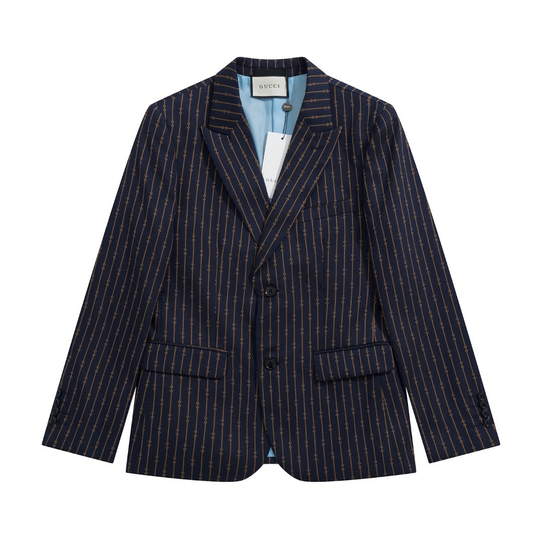 Gucci Navy Horsebit Striped Suit