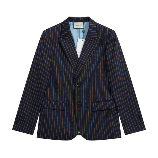 Gucci Navy Horsebit Striped Suit